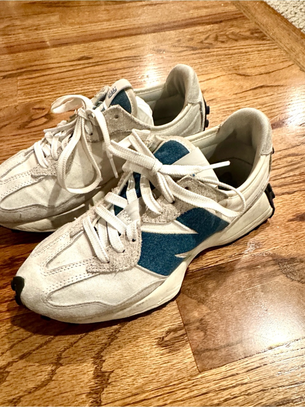 New Balance 327 Cream Suede & Blue “N” Sneakers - Picture 9 of 12